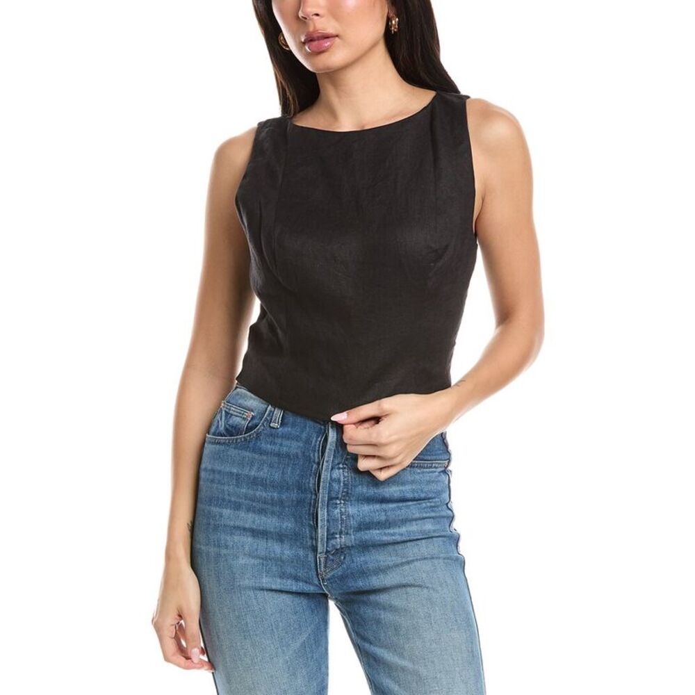 Femme Society Womens  Sleeveless Linen Top, Black